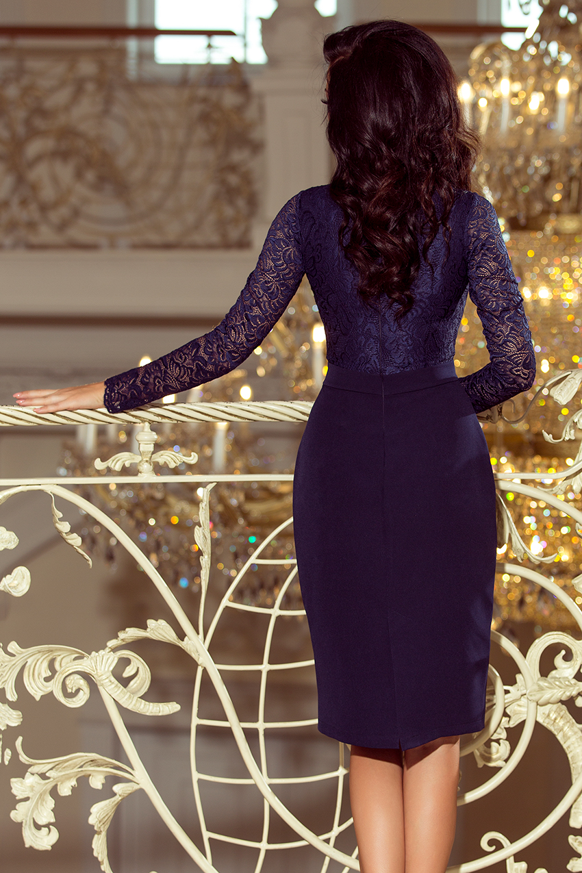 216-1 EMMA elegancka ołówkowa sukienka z koronką - GRANATOWA