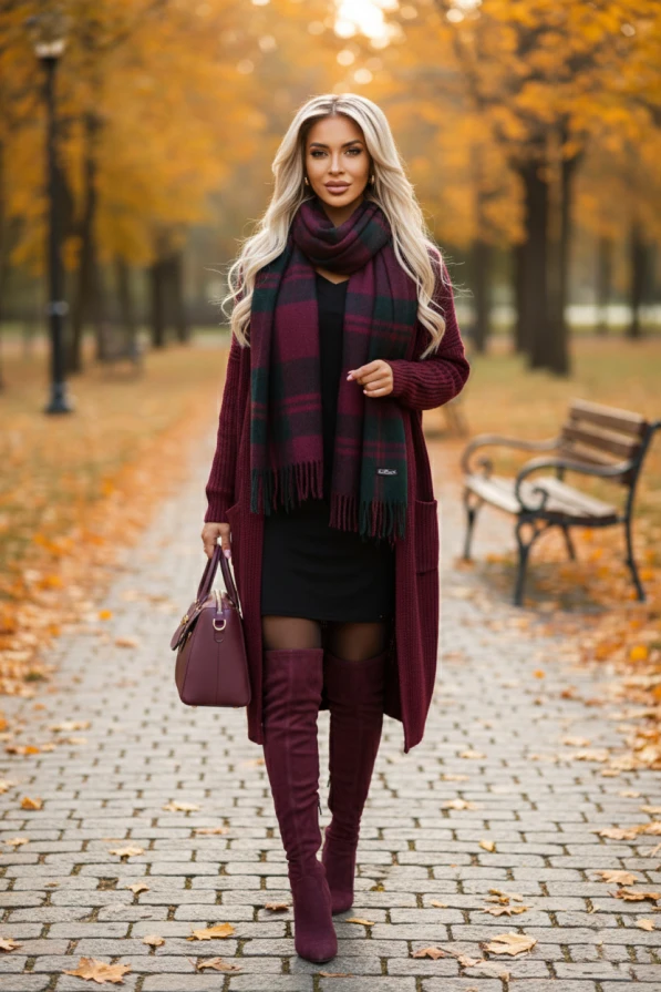 Modelka pozuje w czarnej sukience Numoco o luźnej górze i dopasowanym dole, podkreślając nowoczesny, kobiecy styl i komfortowy krój.